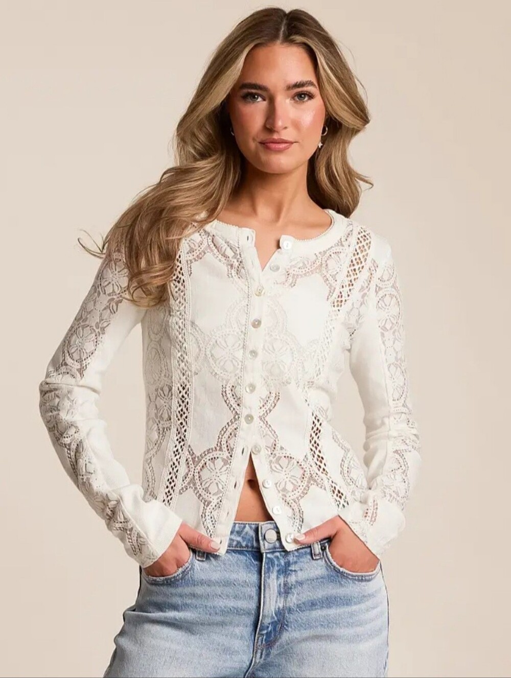 Free People Jae Top S Lace Mesh Button Front Romantic Boho Feminine Balletcore